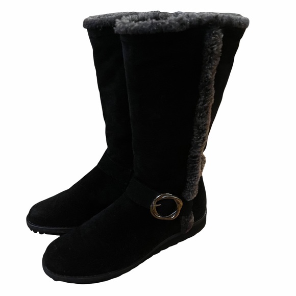 Stuart Weitzman Black Tall Sherpa Side Zipper Winter Boots - Picture 6 of 13